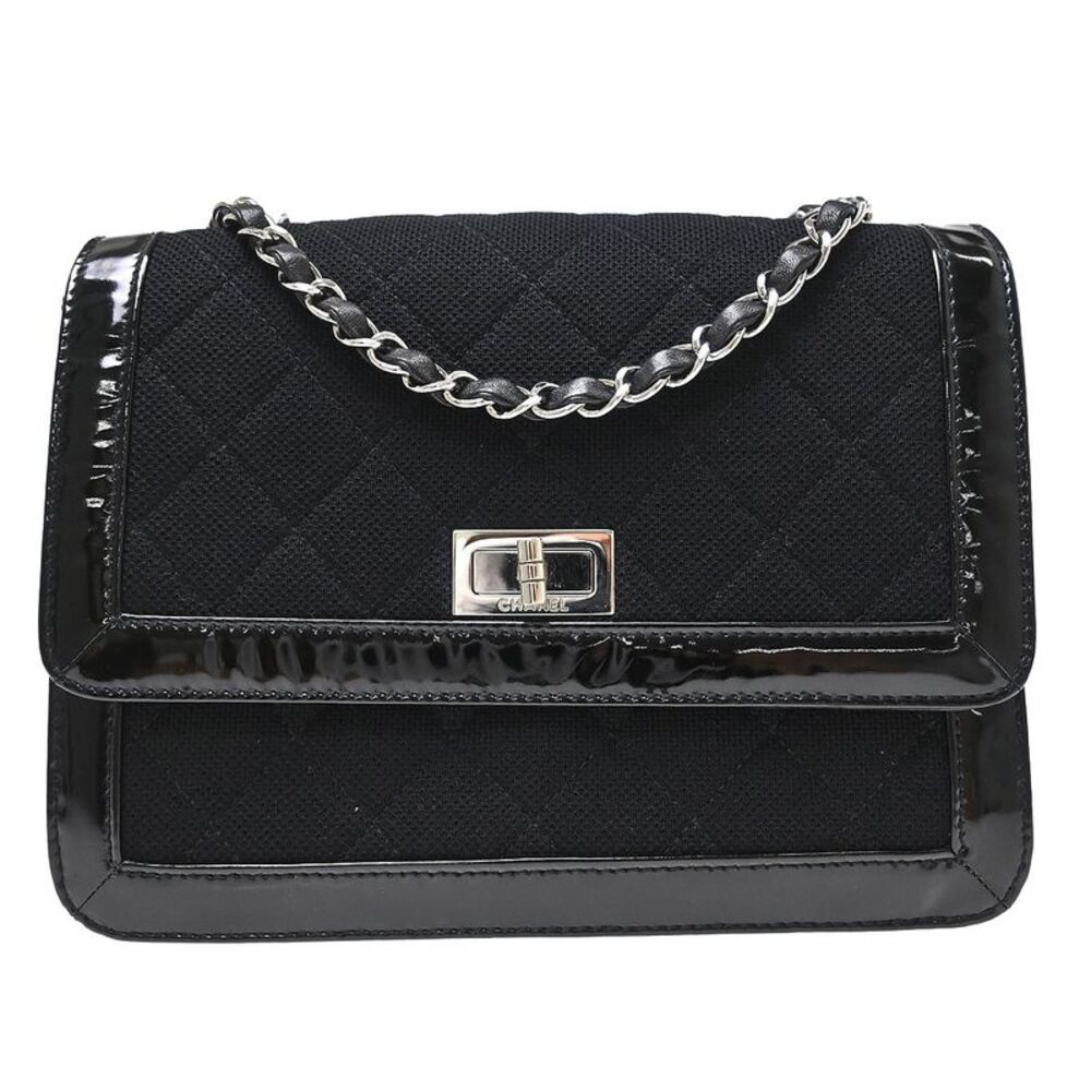 Chanel Reissue Flap Quilted Jersey With Patent Black Canvas Shoulder Bag Bag